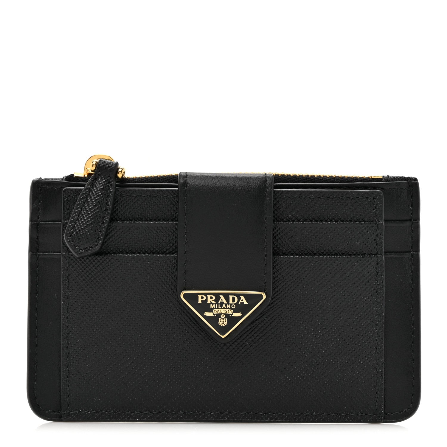Prada Saffiano Metal Coin Case Card Holder Black 1 of 8