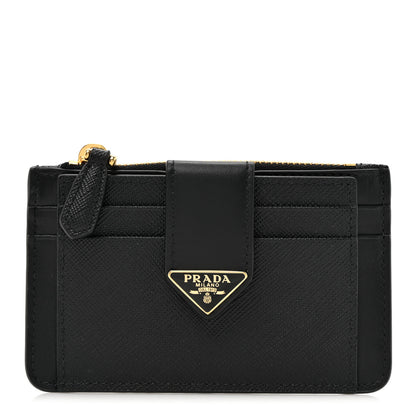 Prada Saffiano Metal Coin Case Card Holder Black 1 of 8