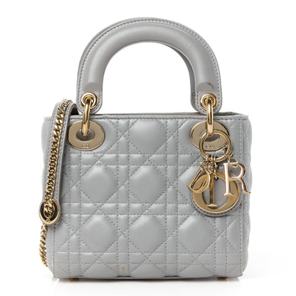 Christian Dior Metallic Lambskin Cannage Mini Lady Dior Grey 1 of 13