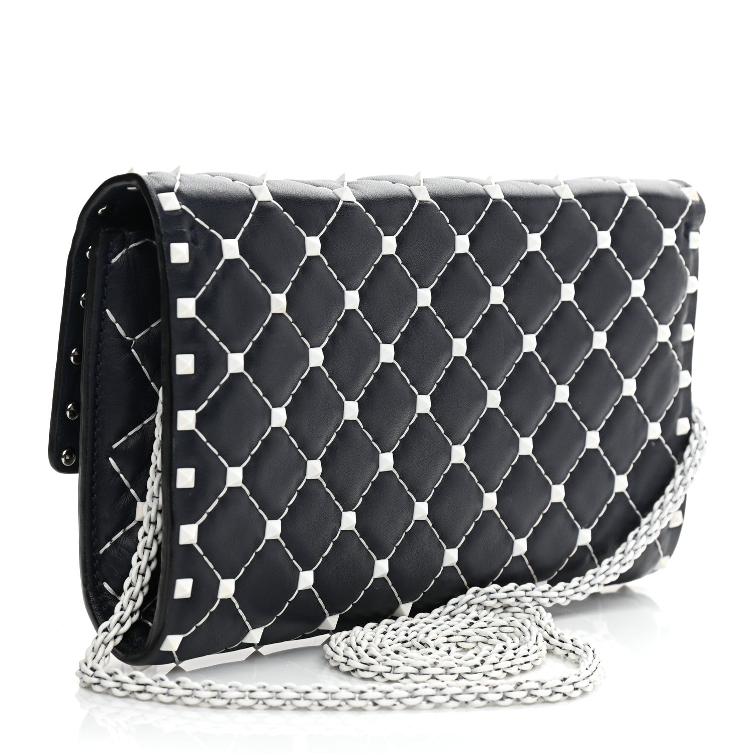 Valentino Garavani Lambskin Free Rockstud Spike Wallet On Chain Marine 2 of 12