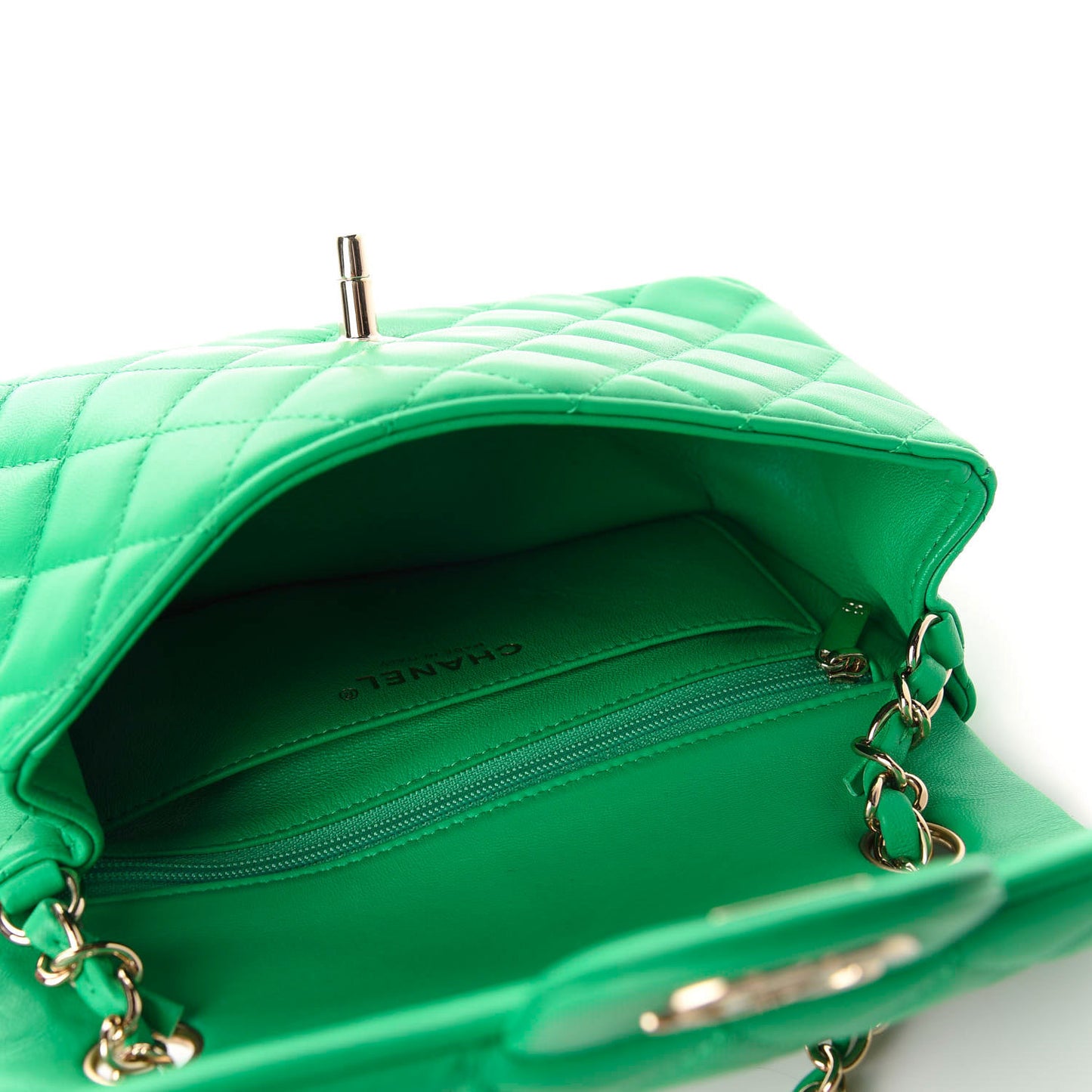 Lambskin Quilted Mini Rectangular Flap Green