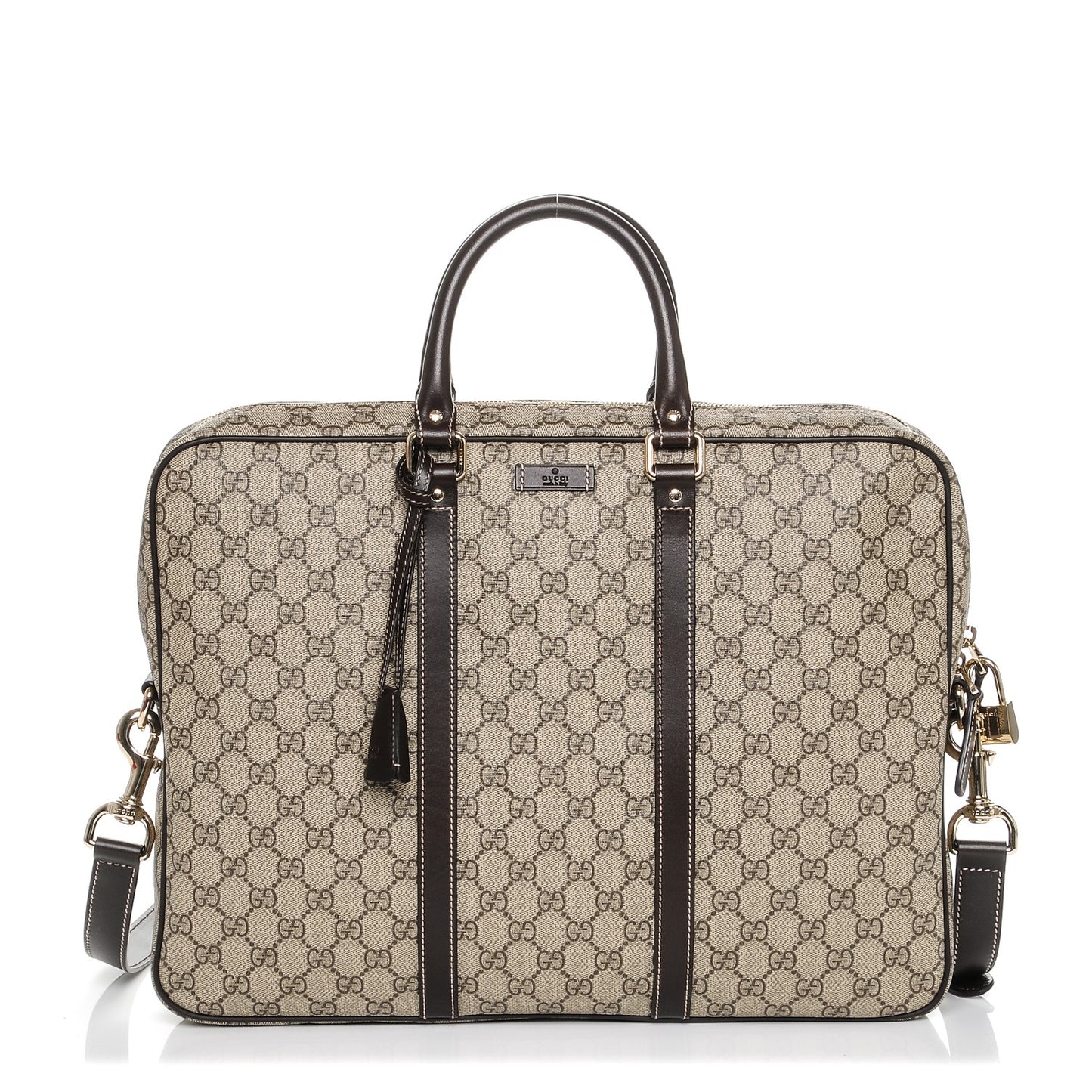 GG Plus Monogram Selleria Calfskin Briefcase Beige Ebony Cocoa