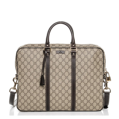 Gucci GG Plus Monogram Selleria Calfskin Briefcase Beige Ebony Cocoa 1 of 7