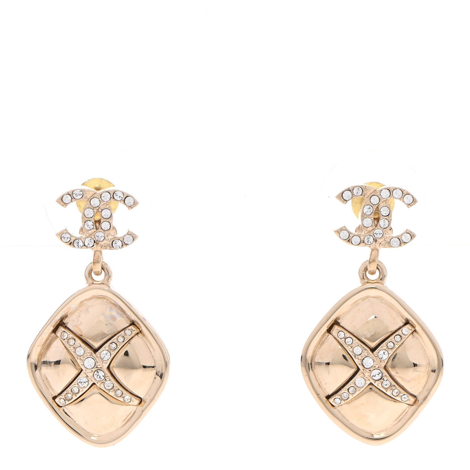 Chanel Crystal CC Drop Earrings Gold 1 of 4