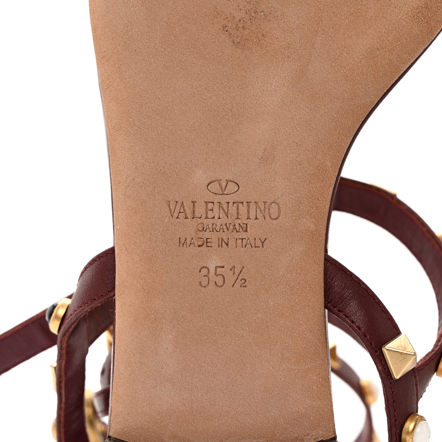 Valentino Garavani Calfskin Rockstud Rolling Cabochon Ankle Wrap Flat Thong Sandals 35.5 Cacao 7 of 7
