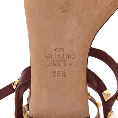 Valentino Garavani Calfskin Rockstud Rolling Cabochon Ankle Wrap Flat Thong Sandals 35.5 Cacao 7 of 7