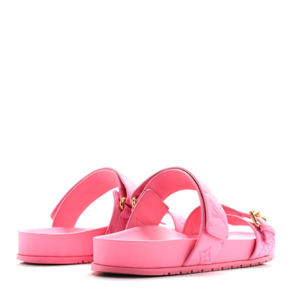 Louis Vuitton Calfskin Monogram Embossed Bom Dia Flat Mule Sandals 41 Pink 5 of 12