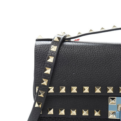 Valentino Garavani Grainy Calfskin Rockstud Double Flap Crossbody Bag Black 11 of 13