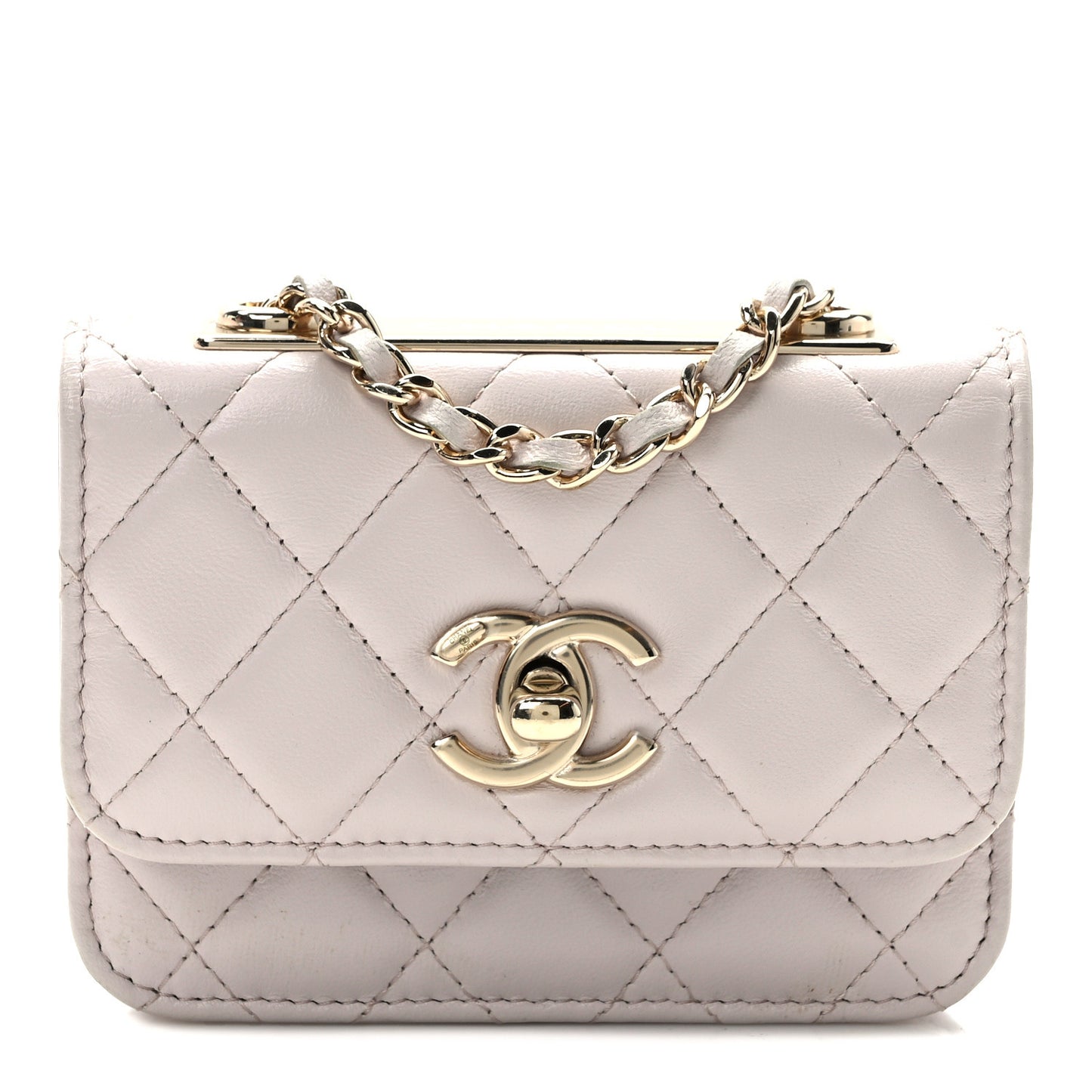 Lambskin Quilted Trendy CC Card Holder On Chain Light Purple
