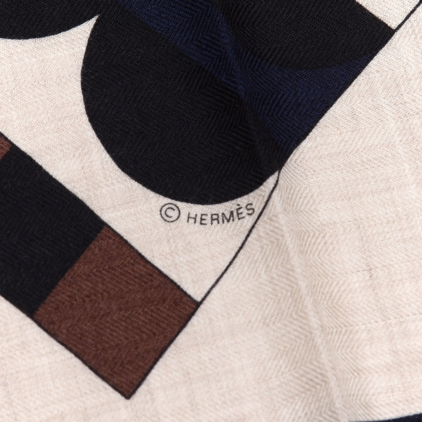 Cashmere Silk Cheval De Fete Shawl 140 Naturel Marine Moutarde