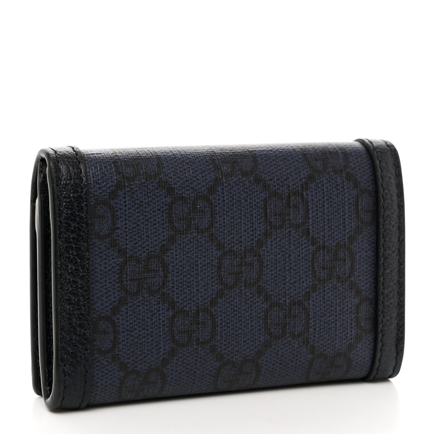 GG Supreme Monogram Textured Dollar Calfskin Card Case Blue Dark Blue