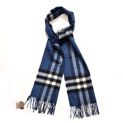 Burberry Cashmere Giant Check Fringe Scarf Cadet Blue 1 of 6