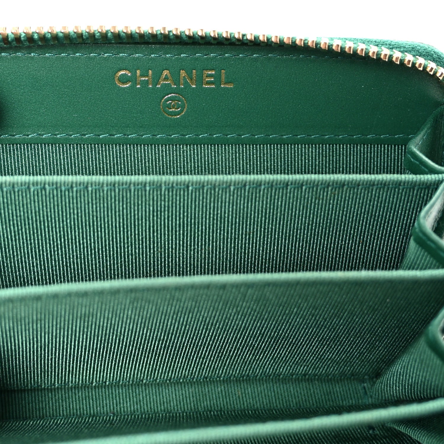 Chanel Metallic Caviar Quilted Zip Coin Purse Green 6 of 9