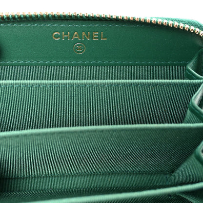 Chanel Metallic Caviar Quilted Zip Coin Purse Green 6 of 9