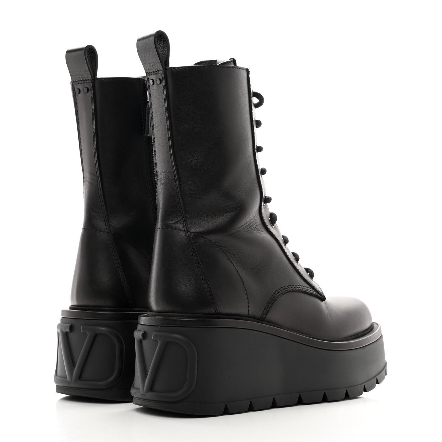 Calfskin VLOGO Uniqueform 55/85mm Flatform Lace Up Boots 37 Black