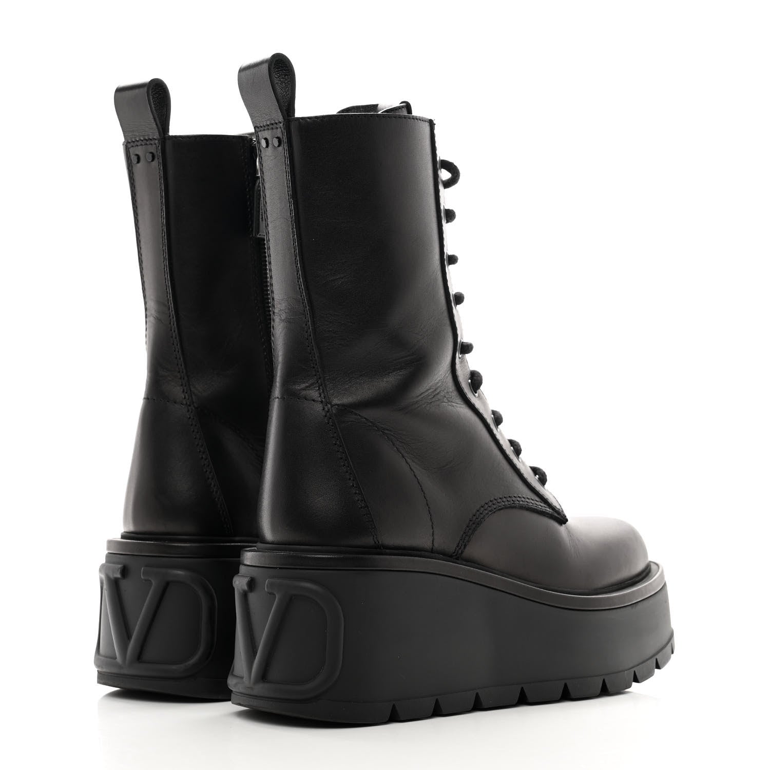 Valentino Garavani Calfskin VLOGO Uniqueform 55/85mm Flatform Lace Up Boots 37 Black 4 of 8