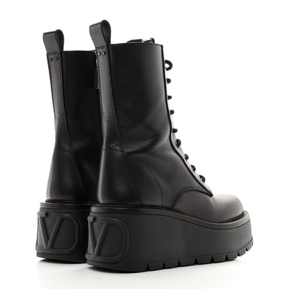 Valentino Garavani Calfskin VLOGO Uniqueform 55/85mm Flatform Lace Up Boots 37 Black 4 of 8