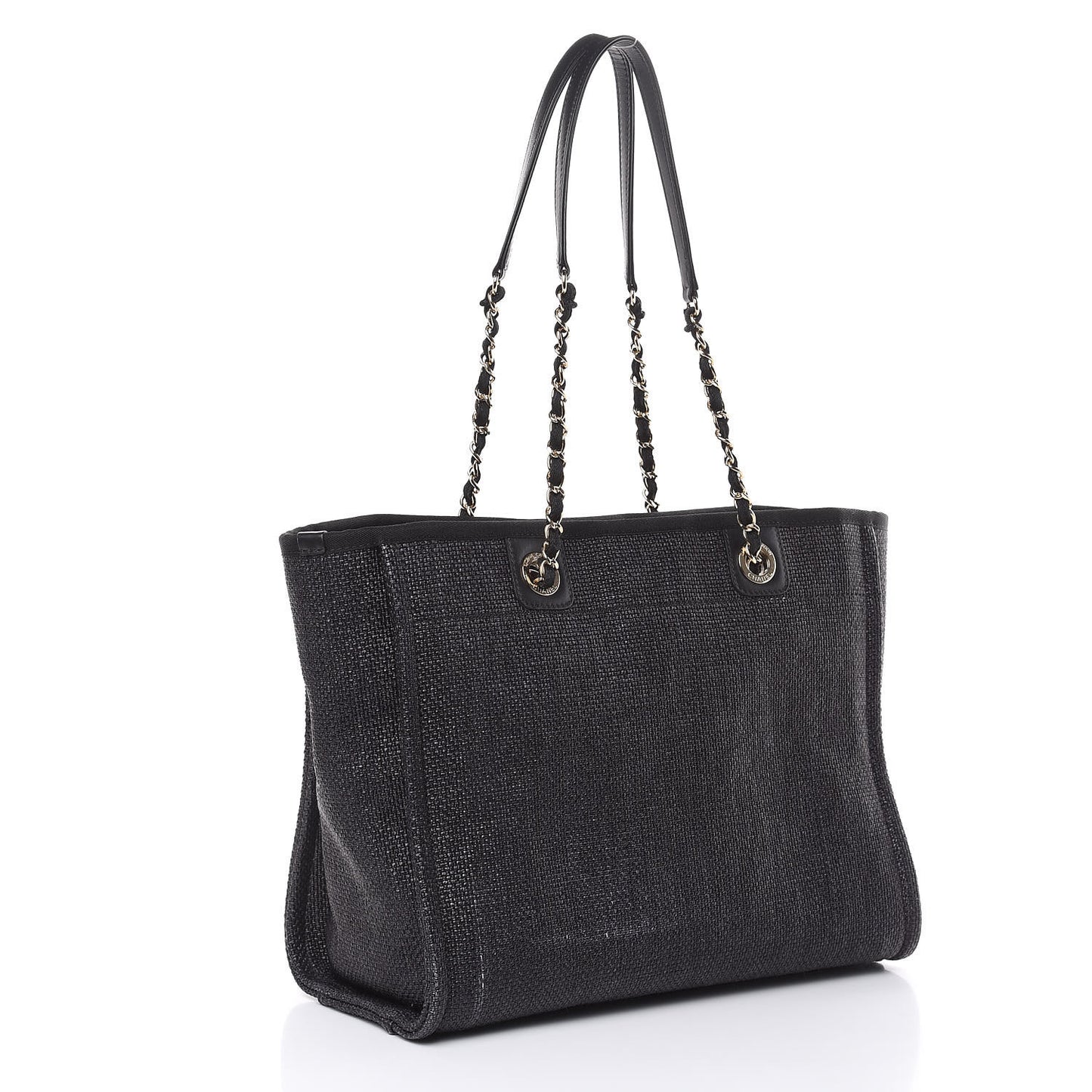 Woven Straw Raffia Small Deauville Tote Black