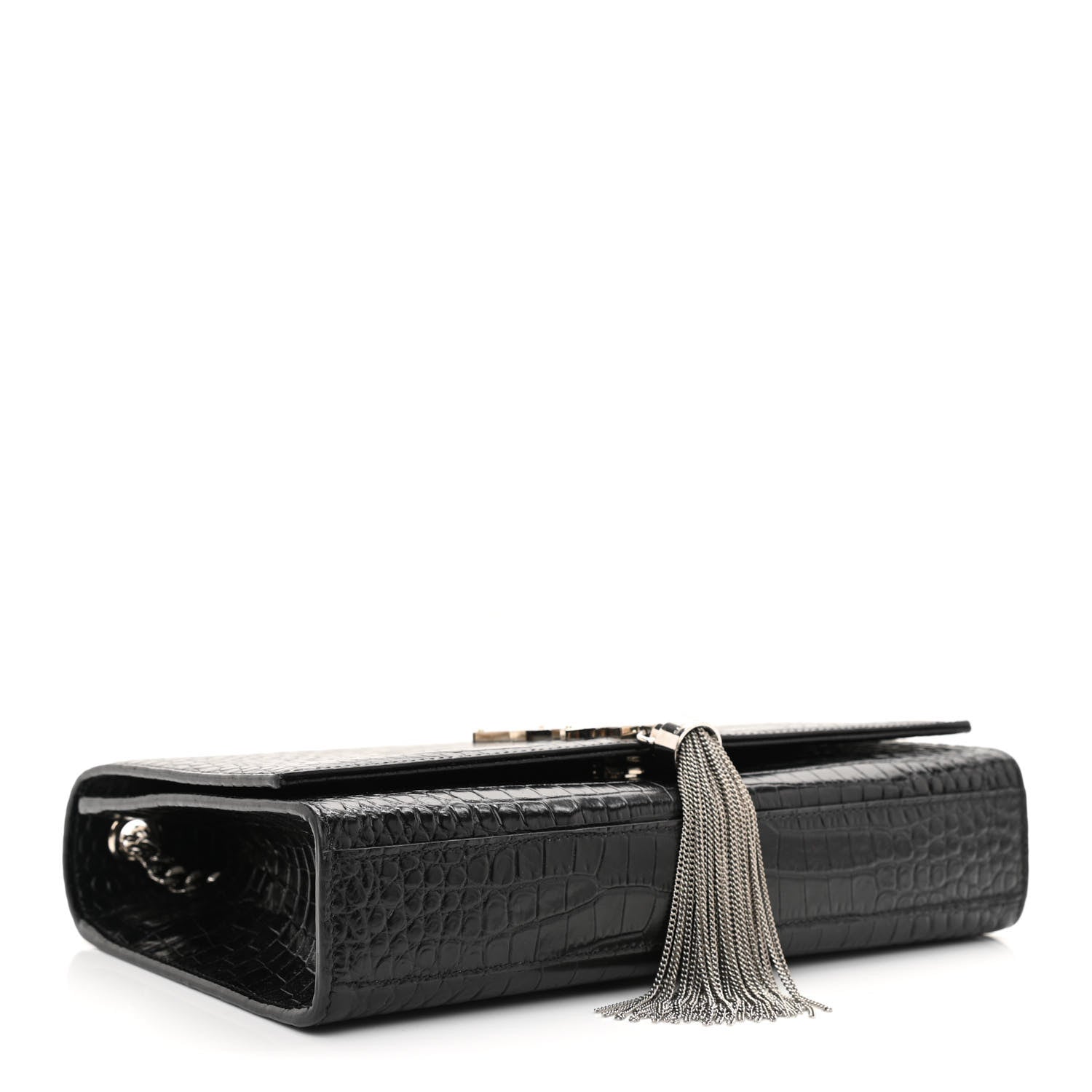 Saint Laurent Calfskin Crocodile Embossed Medium Classic Monogram Kate Tassel Satchel Black 4 of 9