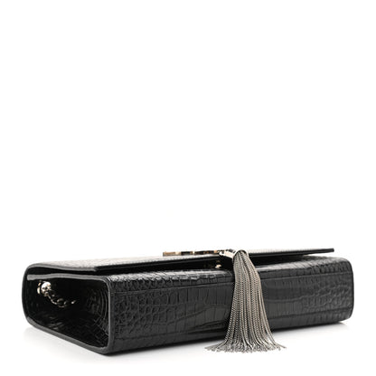 Saint Laurent Calfskin Crocodile Embossed Medium Classic Monogram Kate Tassel Satchel Black 4 of 9