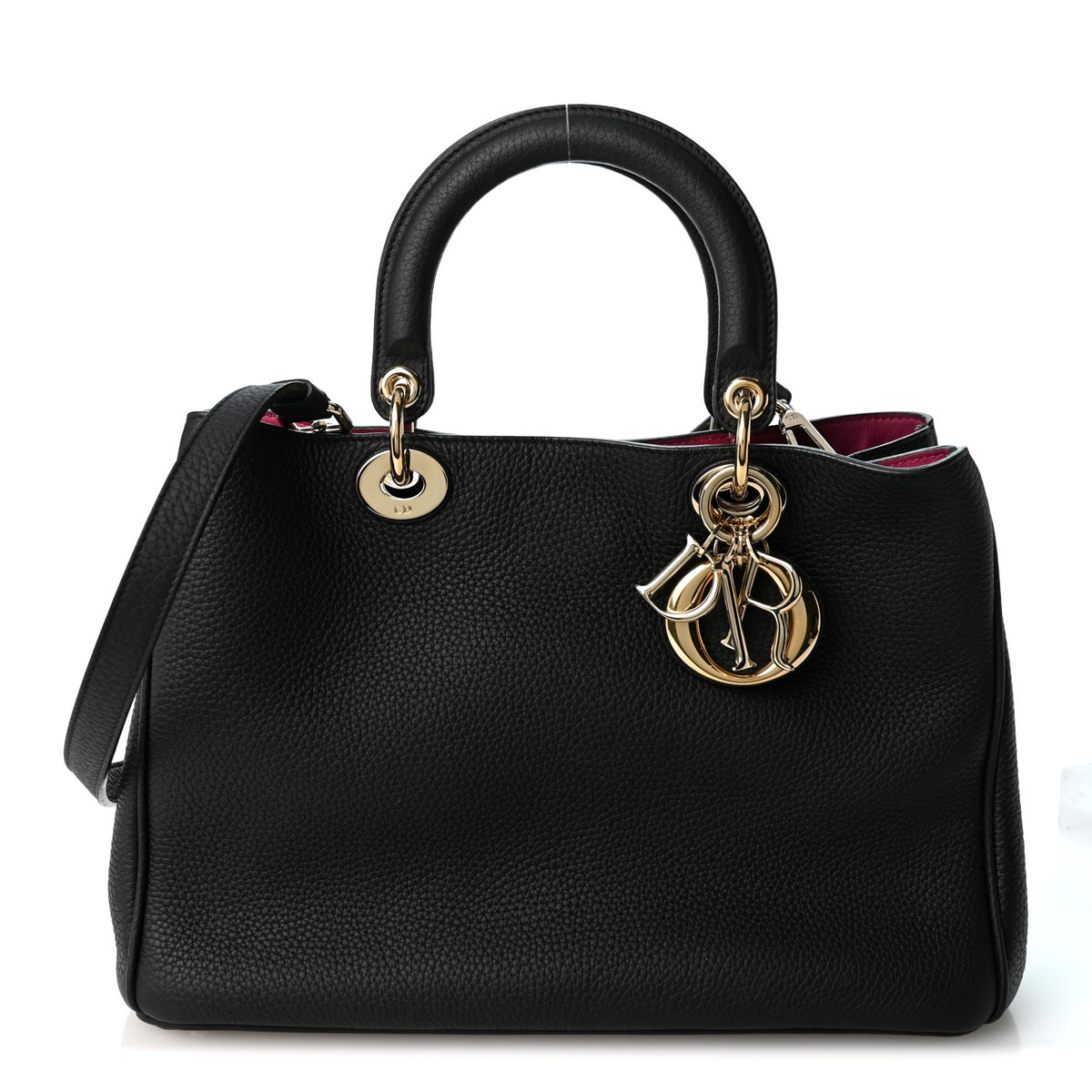 Christian Dior Bullcalf Medium Diorissimo Tote Black Rose Indien 1 of 10