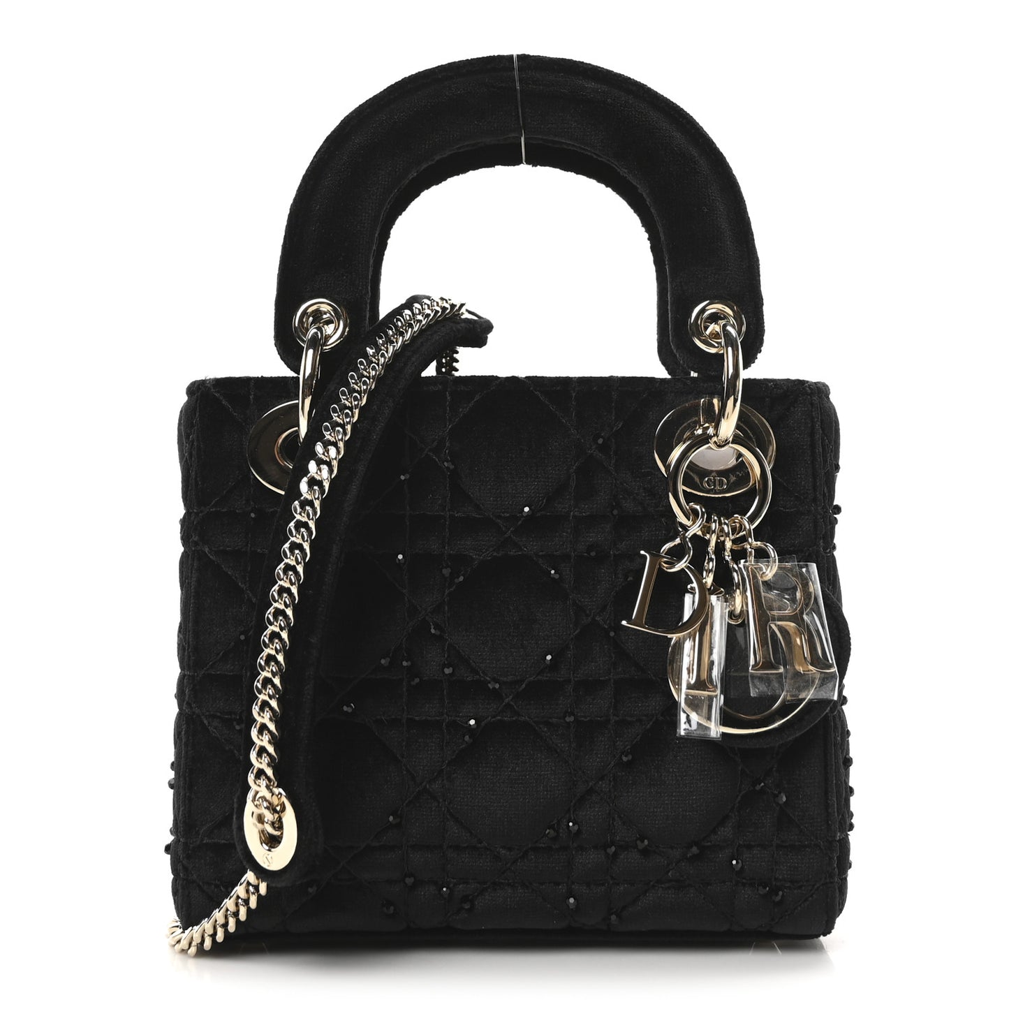 Velvet Beaded Mini Lady Dior Black
