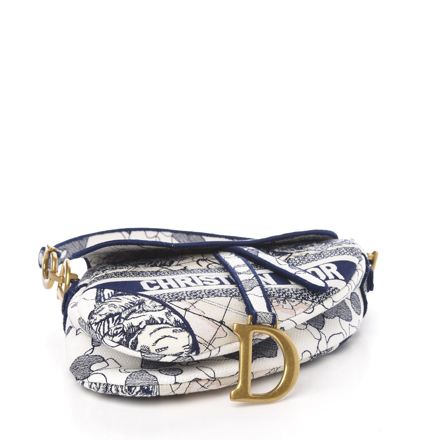 Christian Dior Canvas Embroidered Around the World Saddle Bag Blue 5 of 12