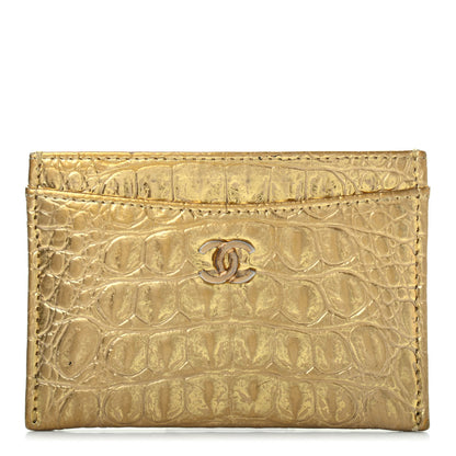 Chanel Metallic Calfskin Crocodile Embossed Cocodile Card Holder Gold 1 of 8