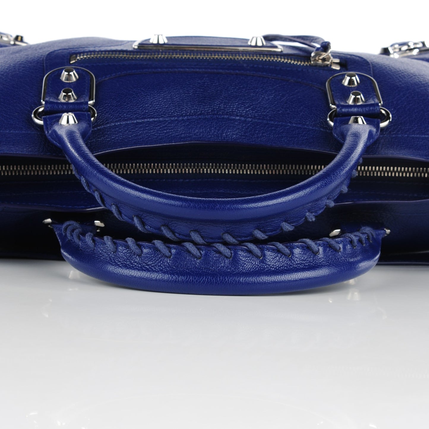 Chevre Silver Metallic Edge Hardware City Bleu Roi