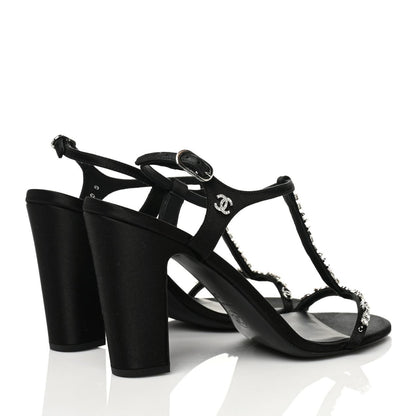 Chanel Satin Crystal Slingback Sandals 37 Black 4 of 9