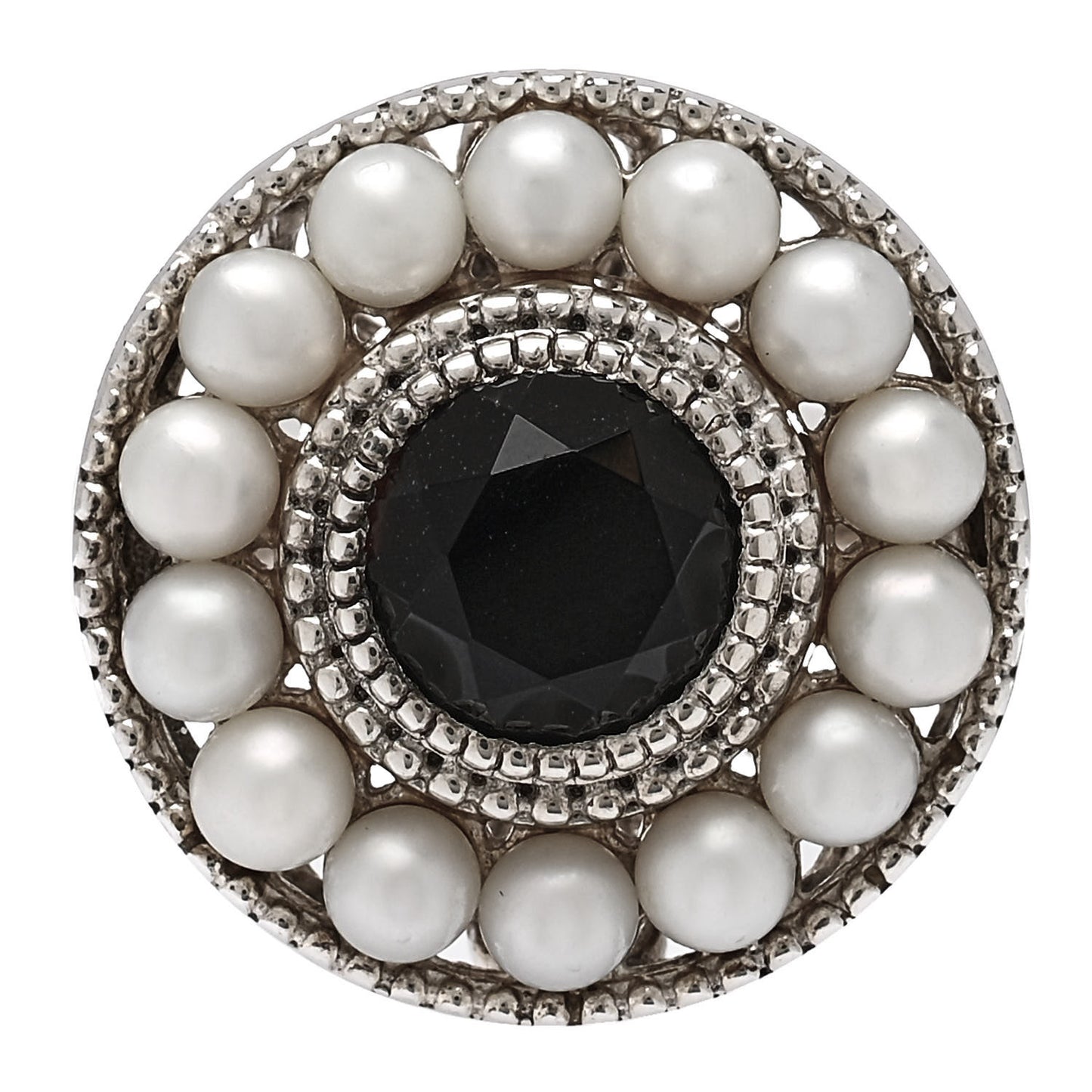 Sterling Silver Black Onyx Freshwater Pearl Ziegfeld Ring 57 8