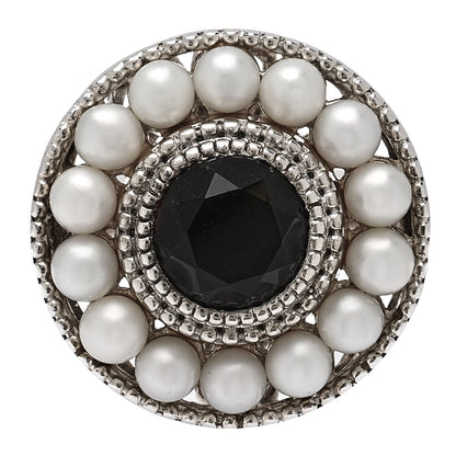 Tiffany Sterling Silver Black Onyx Freshwater Pearl Ziegfeld Ring 57 8 1 of 6