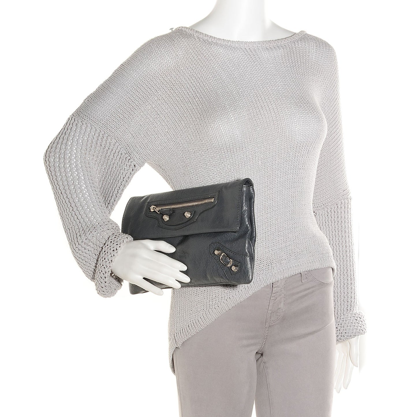 Agneau Giant 12 Silver Hardware Envelope Clutch Gris Tarmac
