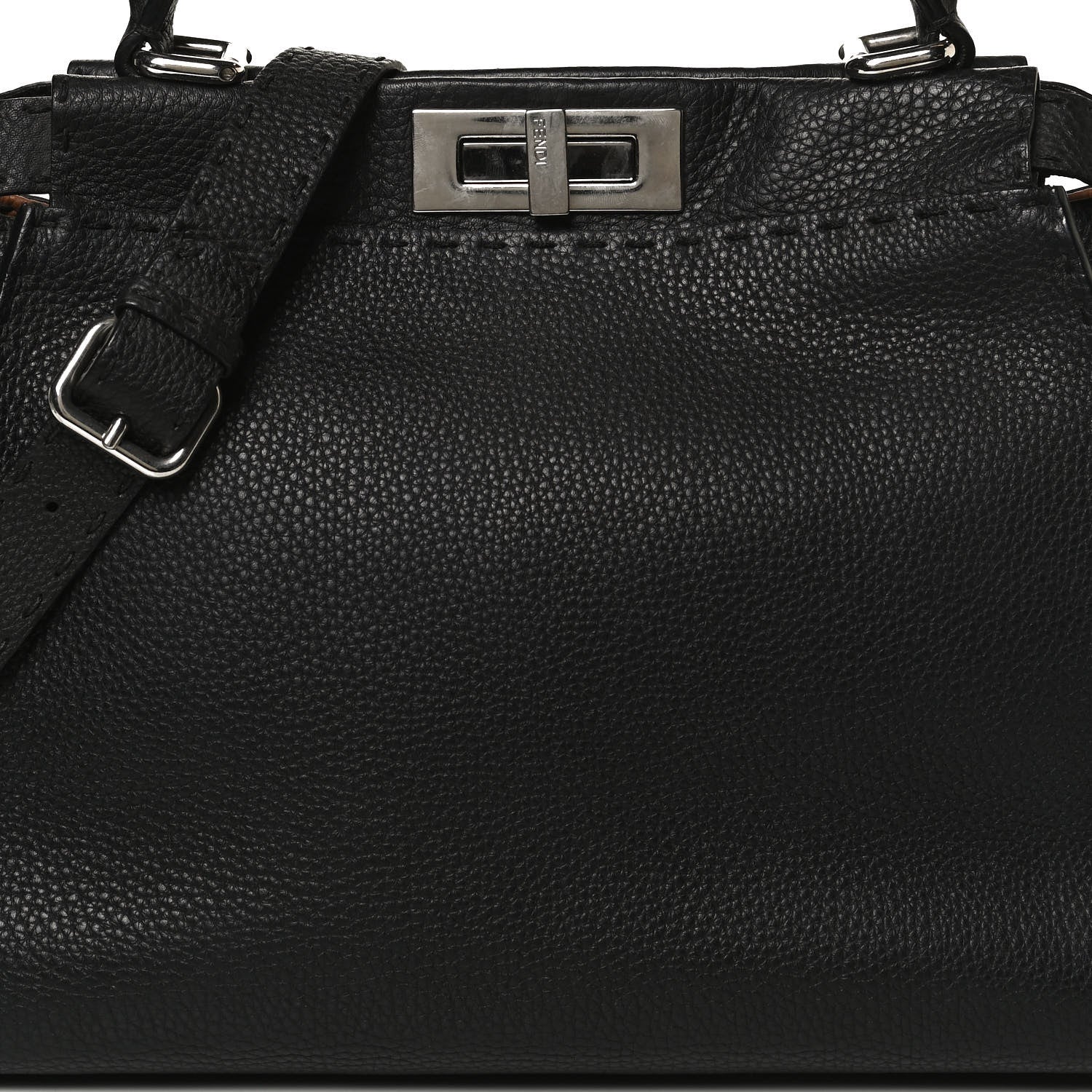 Fendi Cuoio Romano Selleria Bi-Color Medium Peekaboo Iconic Satchel Black Mou 14 of 14
