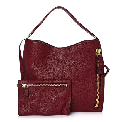 Tom Ford Pebbled Calfskin Small Alix Padlock Zip Hobo Bag Cranberry 1 of 10