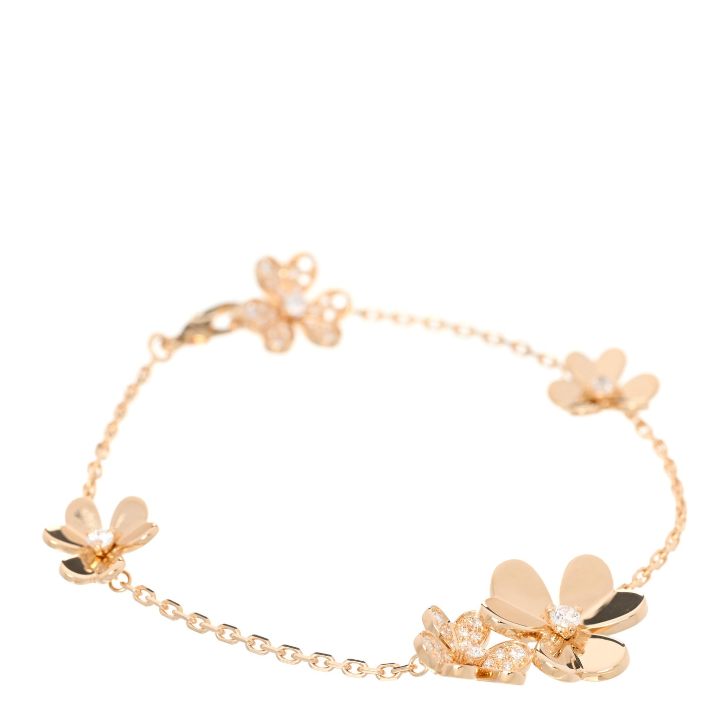 18K Yellow Gold Diamond Frivole 5 Flowers Bracelet