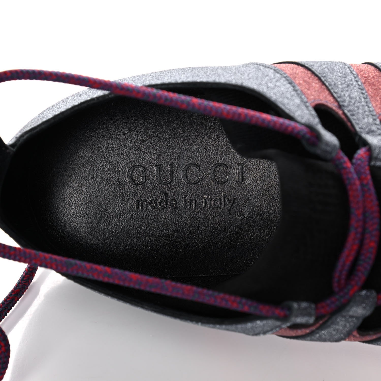 Gucci Nappa Sparkle Feline Web Titan Lace Up Sneakers 8.5 Caspian Rosso 8 of 10