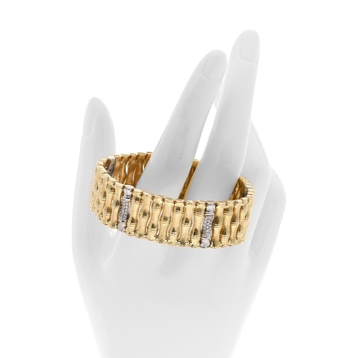 18K Yellow White Gold Diamond Bamboo Bracelet
