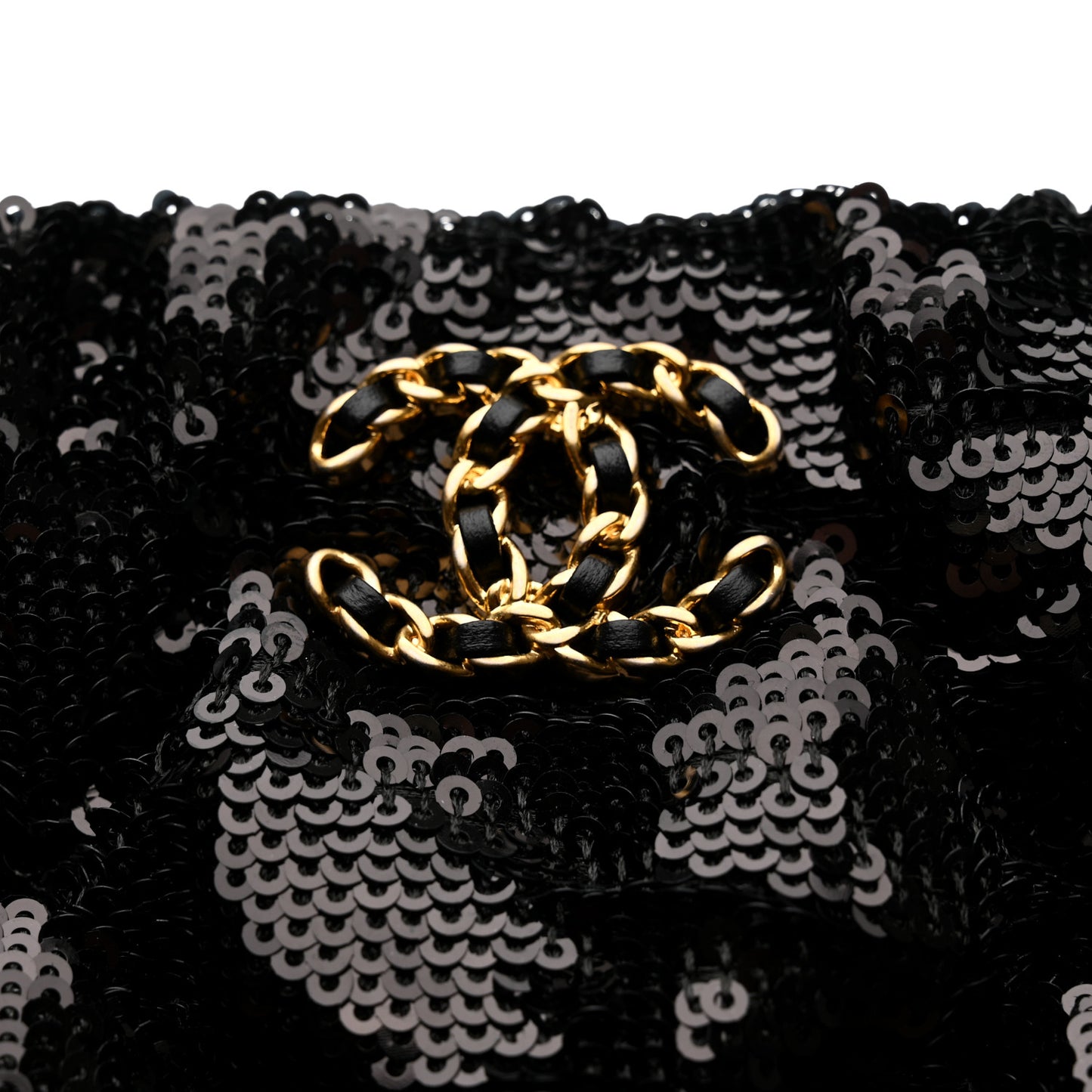 Sequins Quilted Large Chanel 19 Pouch Black