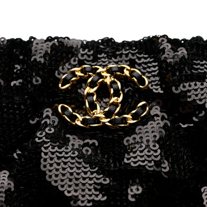 Chanel Sequins Quilted Large Chanel 19 Pouch Black 6 of 9