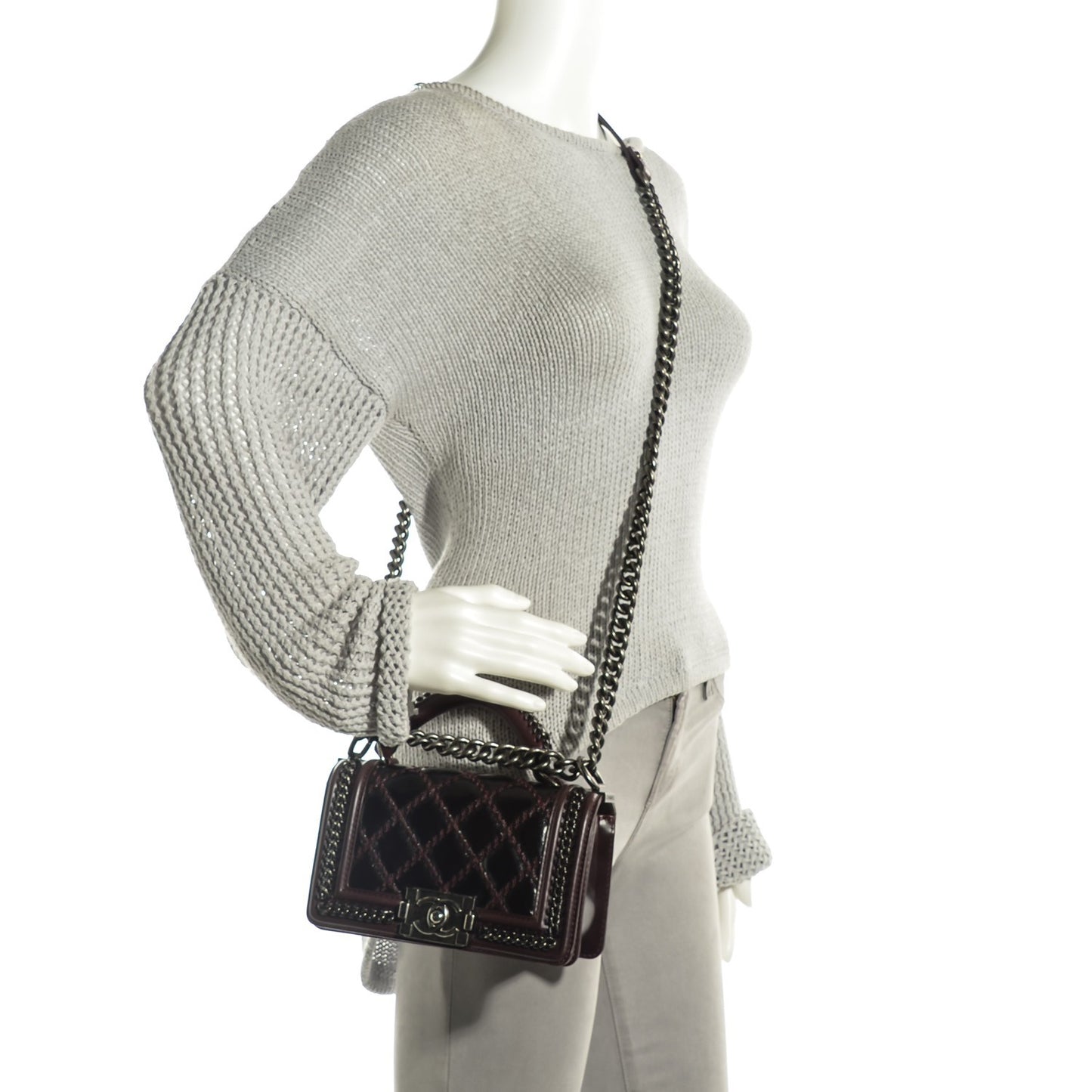 Goatskin Quilted Small Boy Handle Flap Burgundy