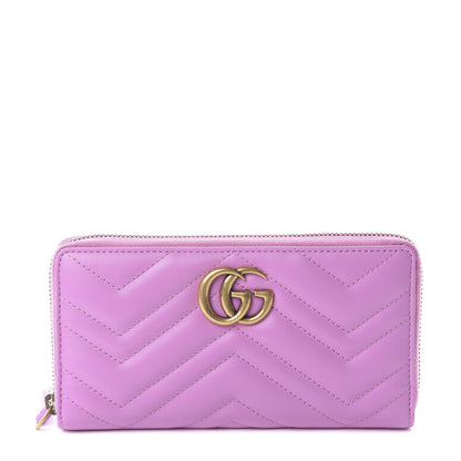 Gucci Calfskin Matelasse GG Marmont Zip Around Wallet Candy Mousse 1 of 6