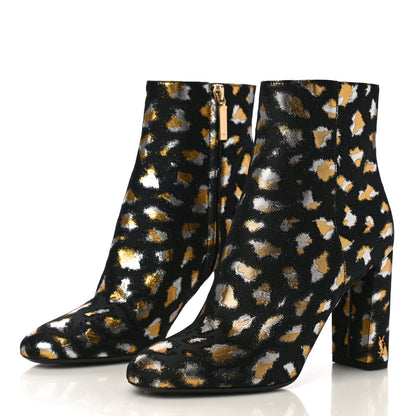 Saint Laurent Jacquard Leopard Loulou Ankle Boots 38 Oro 4 of 11