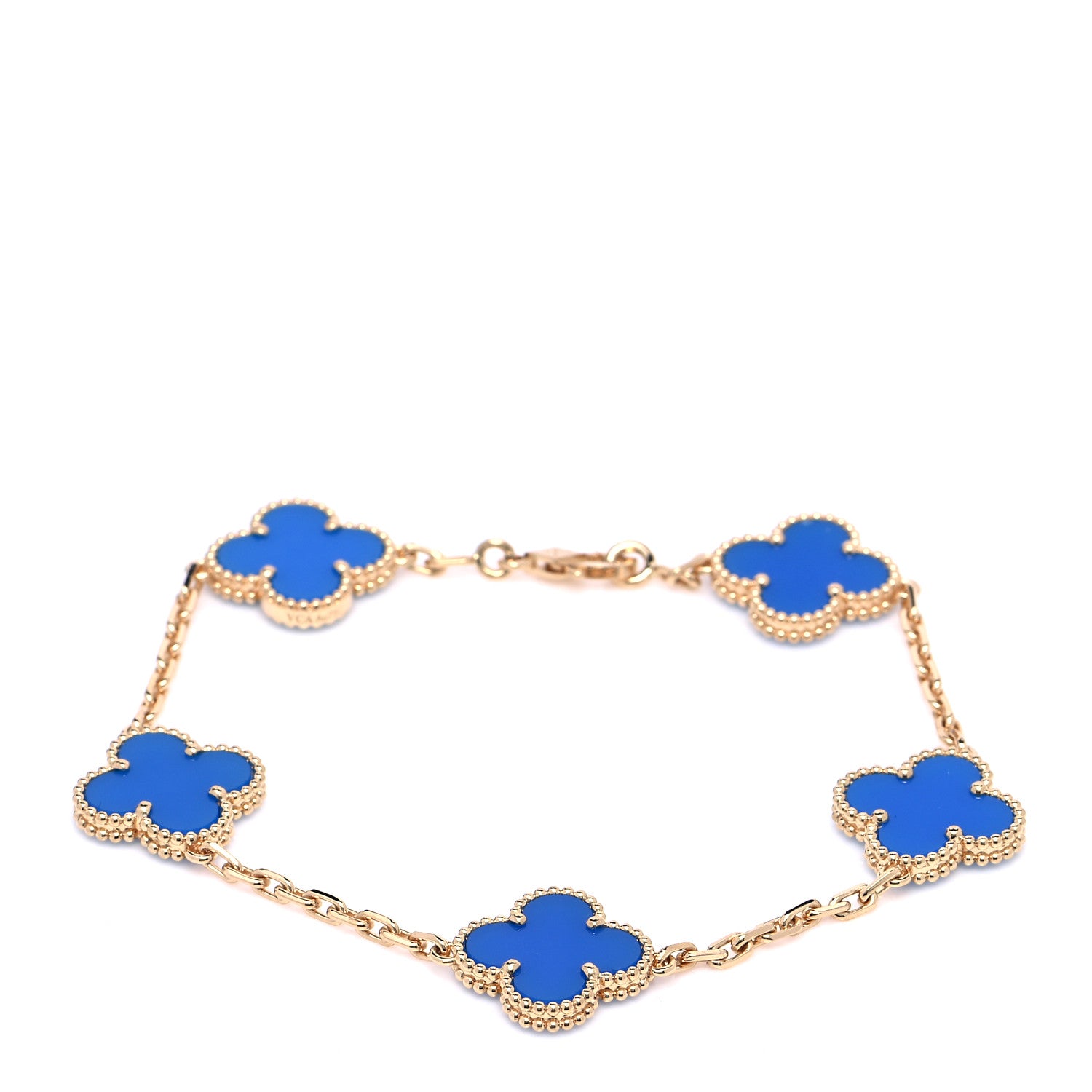 Van Cleef & Arpels 18K Yellow Gold Blue Agate 5 Motifs Vintage Alhambra Bracelet 2 of 16