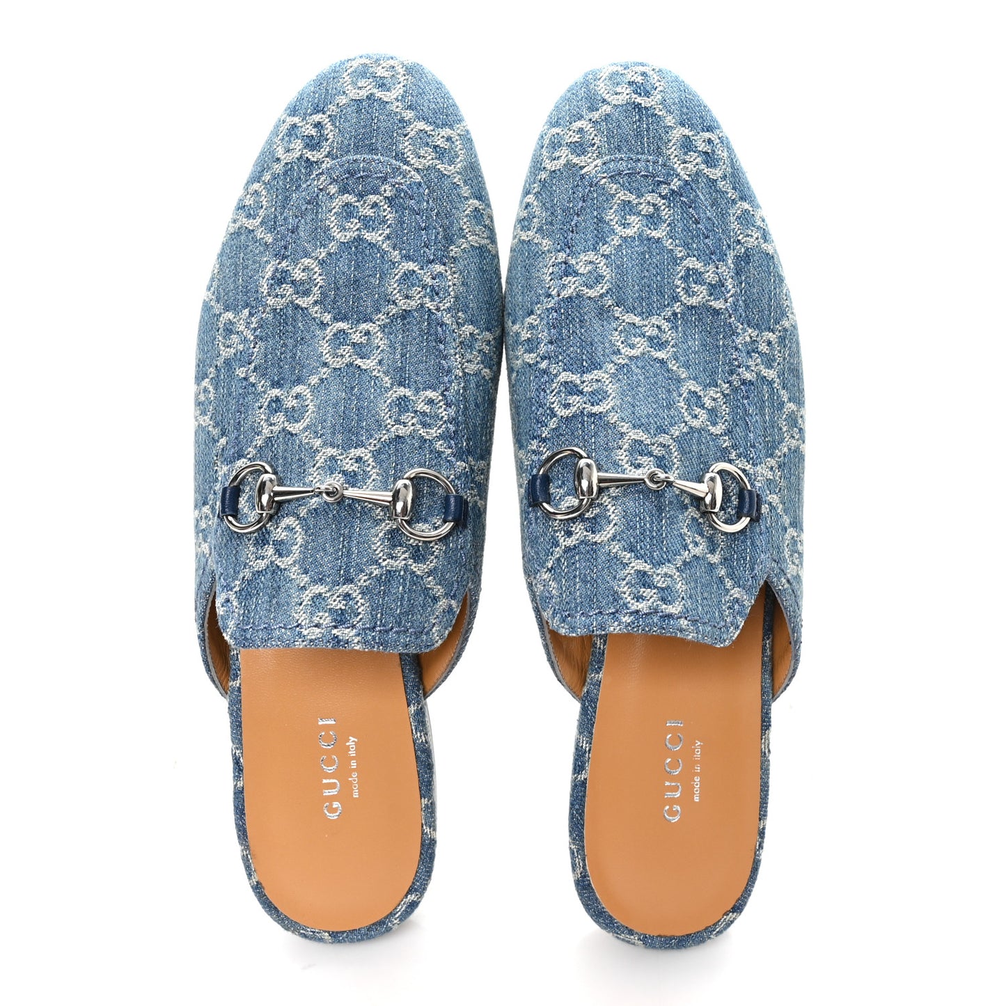 New Denim GG Malaga Kid Womens Princetown Slippers 38.5 Light Blue Royale