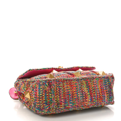 Valentino Garavani Wool Woven Medium Roman Stud Shoulder Bag Multicolor Feminine Pink 4 of 8
