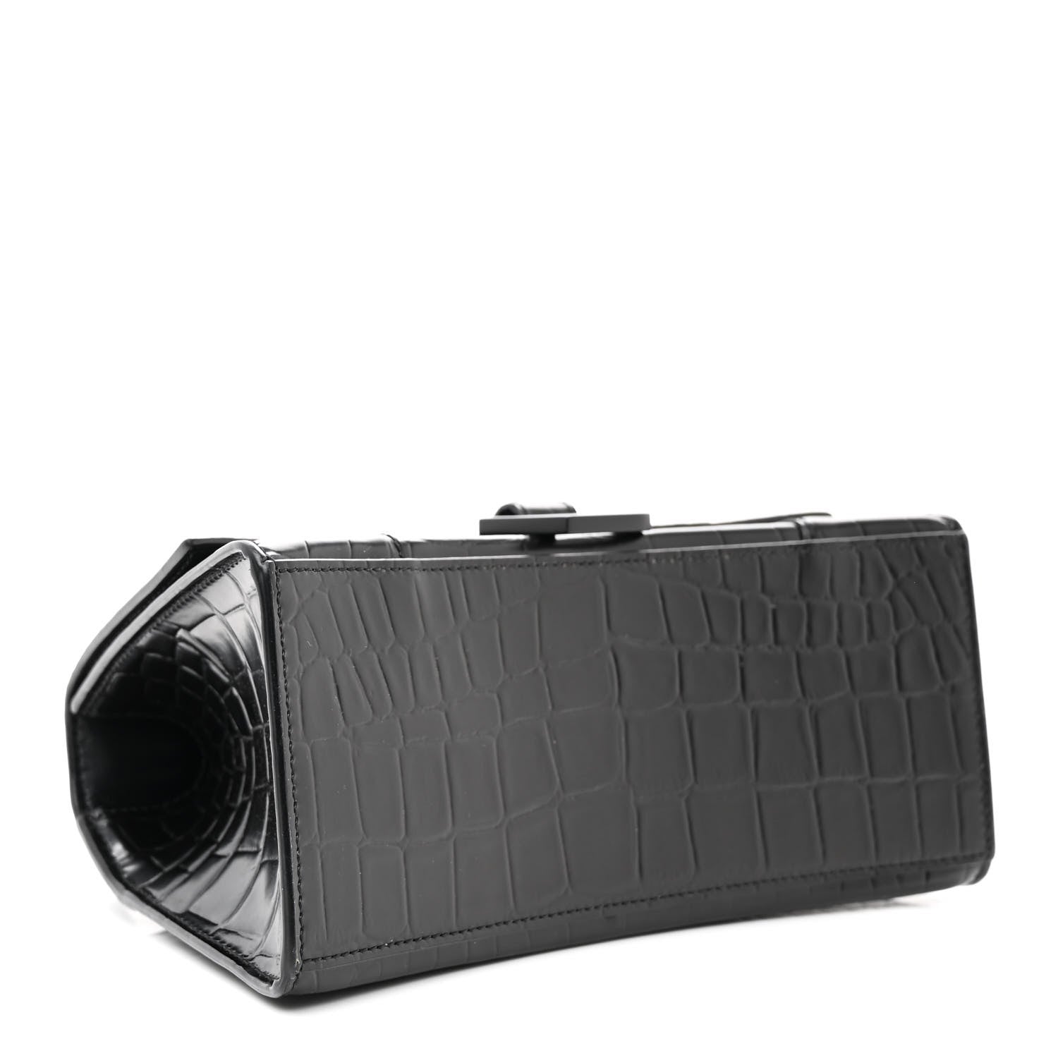 Balenciaga Shiny Calfskin Monochrome Crocodile Embossed Small Hourglass Top Handle Bag Black 4 of 11
