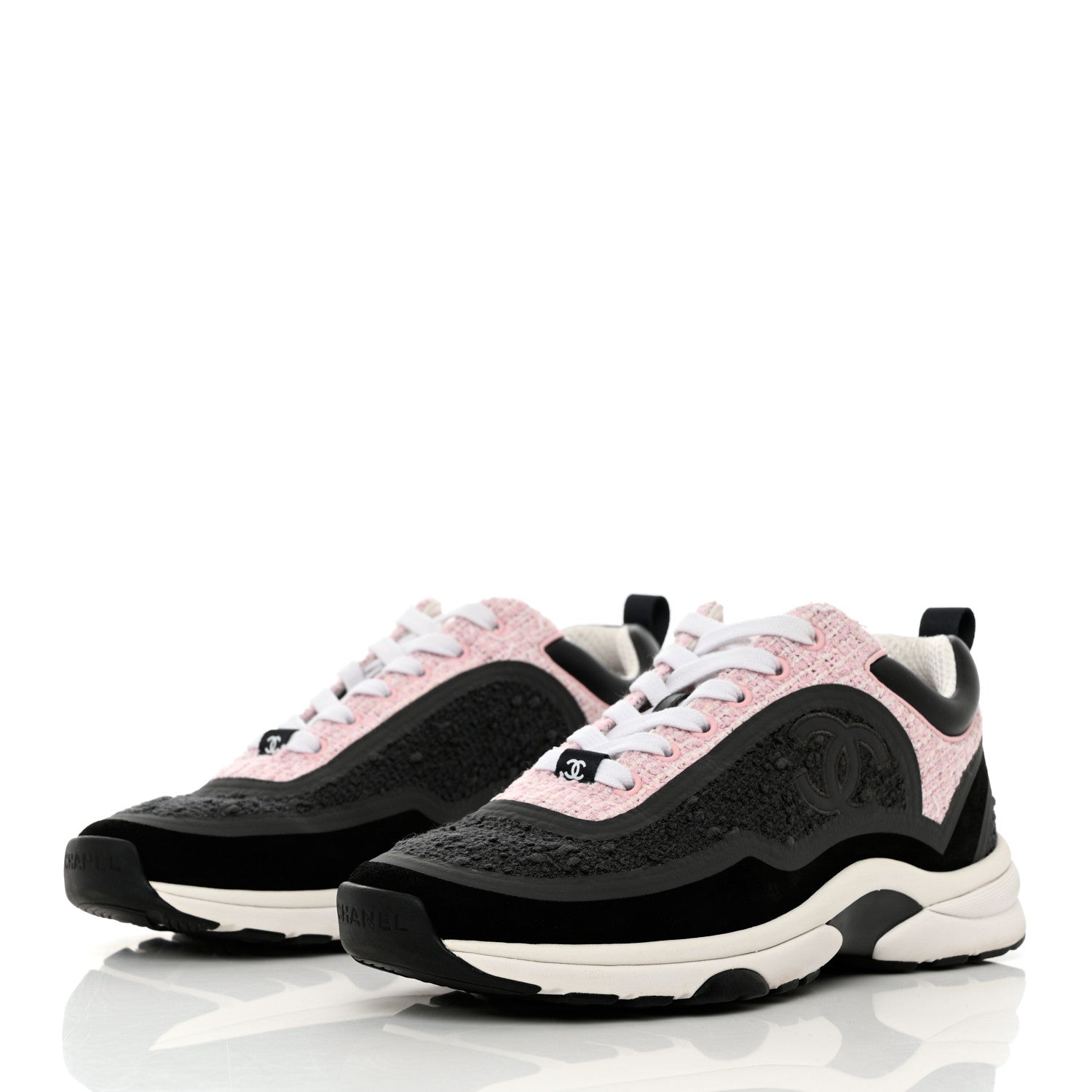 Chanel Tweed Suede Calfskin CC Sneakers 37.5 Gray Pink 3 of 10