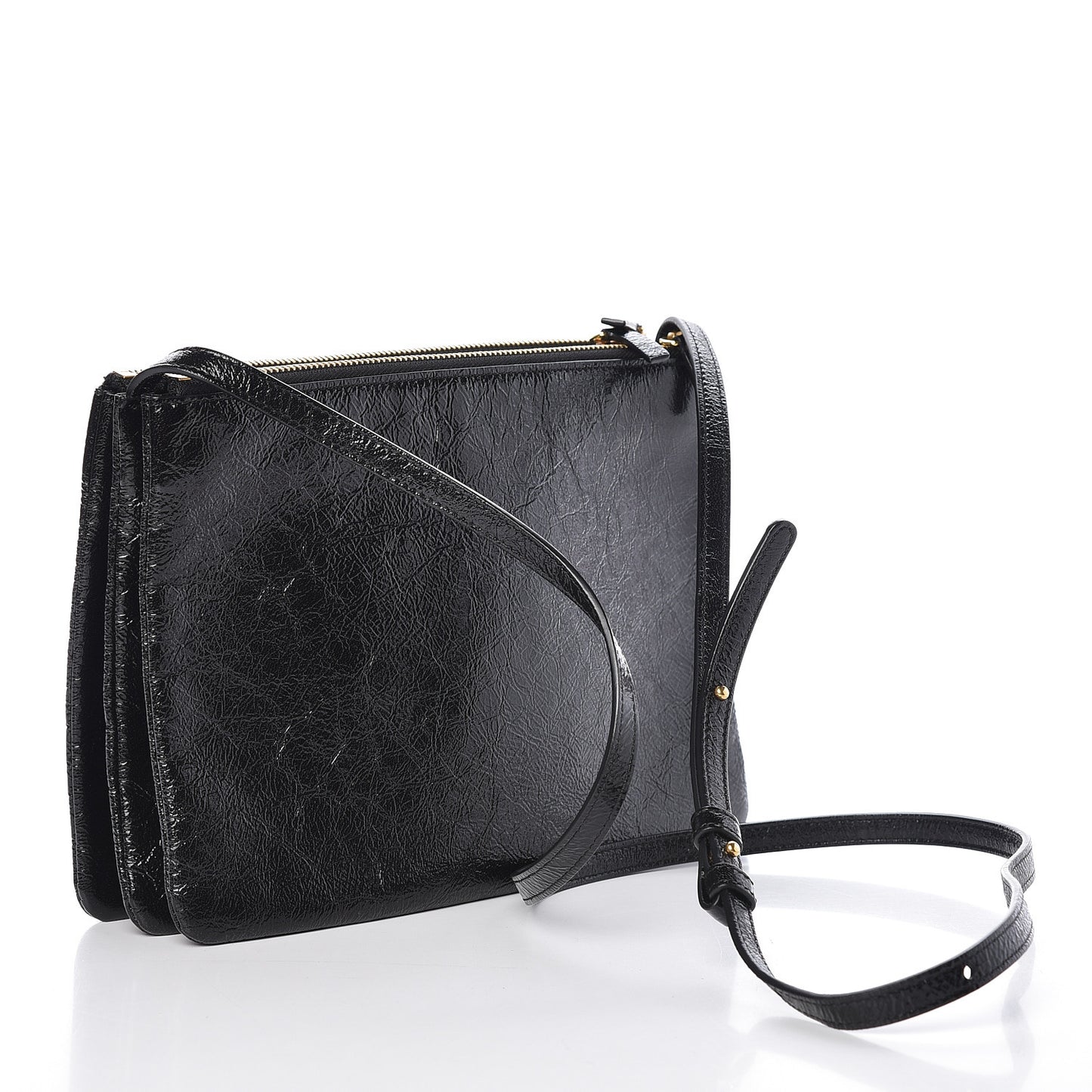 Shiny Goatskin Large Trio Crossbody Bag Black