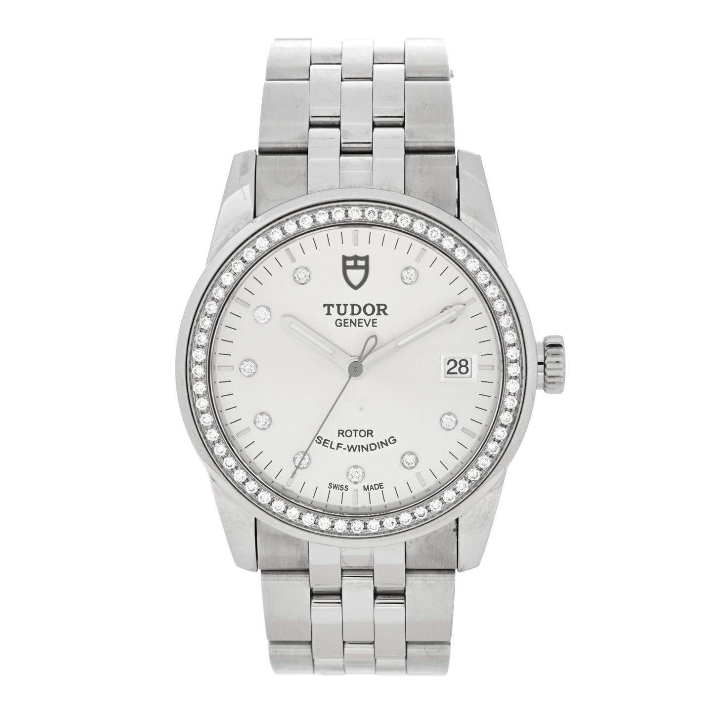 Stainless Steel Diamond Bezel 36mm Glamour Date Automatic Watch Silver 55020
